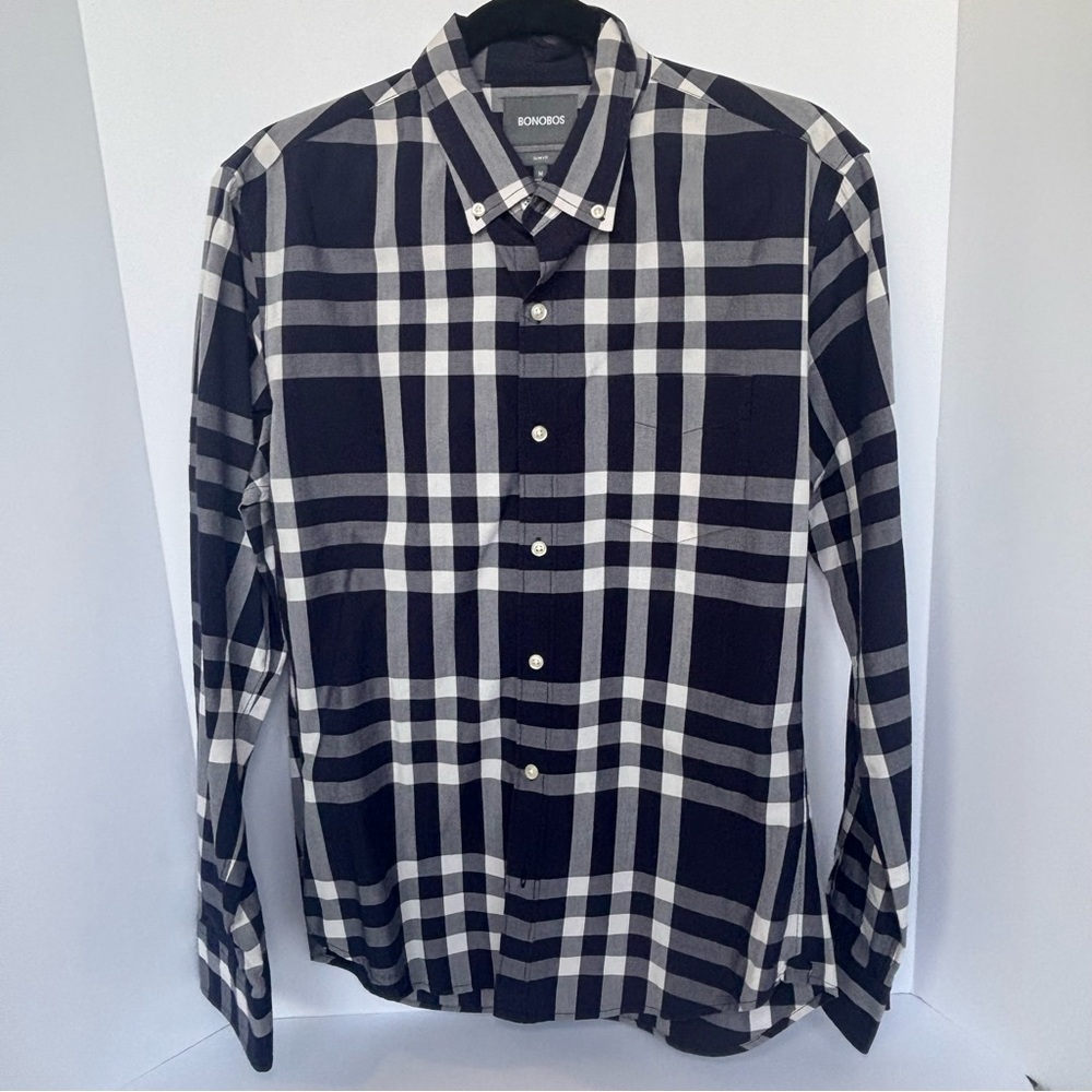 Bonobos Mens Shirt Size M Blue Patterned Slim Fit Button-Up Long Sleeve Cotton